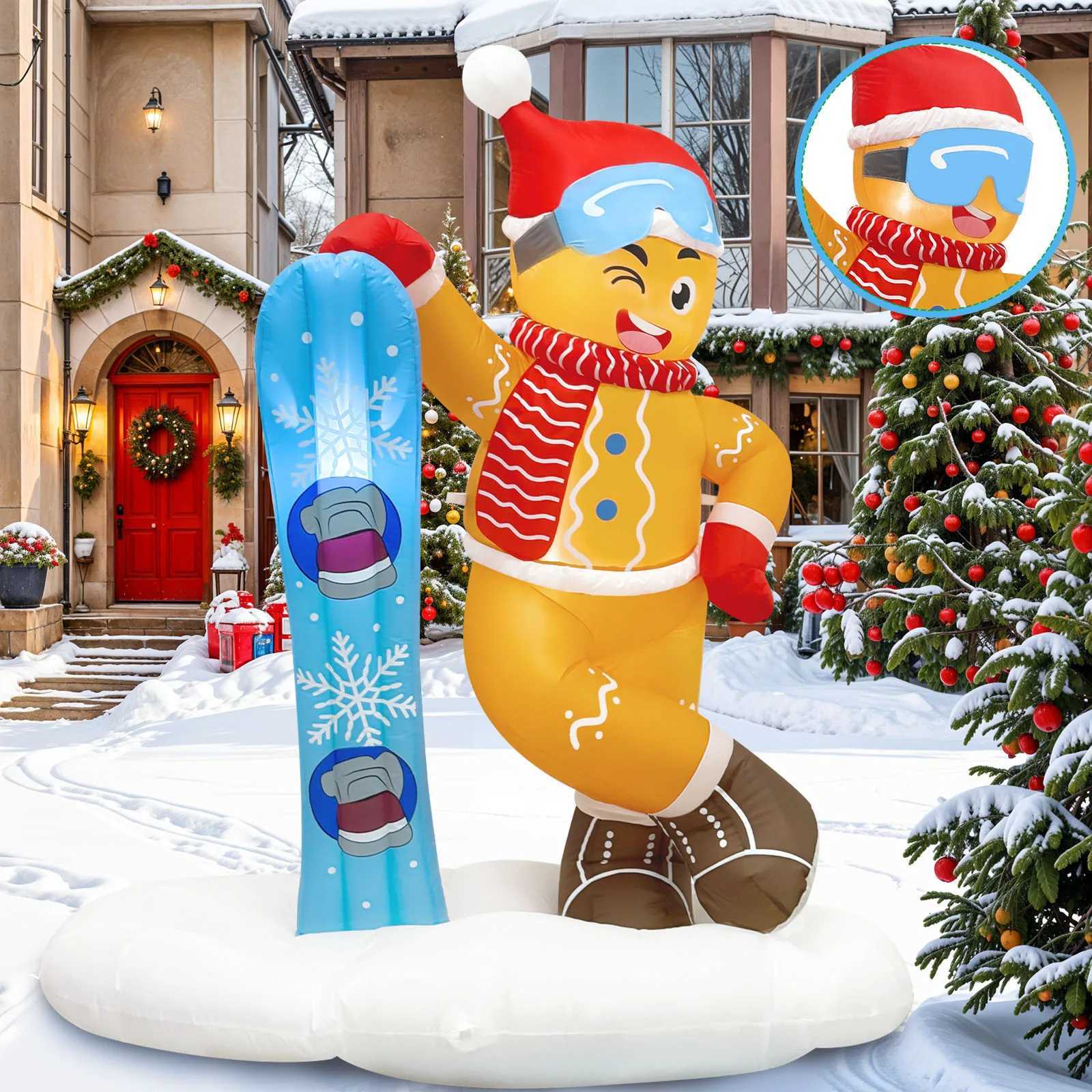 Christmas OurWarm 6FT Christmas Inflatable Outdoor Decor Skiing Gingerbread Inflatable Christmas Decor Gingerbread Blow Up Yard Decor Y251111