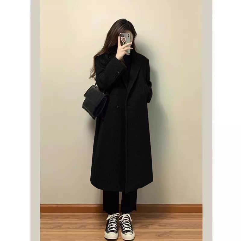 Cashmere coat for women in autumn and winter stylish mid-length thick coat with added style tweed texture