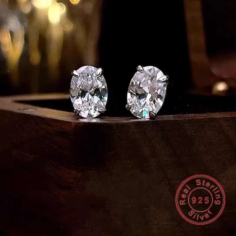 2025 Ins Top Sell Elegant Simple Fine Jewelry Real 100% 925 Sterling Silver Oval White Moissantite Diamond Women Stud Earring