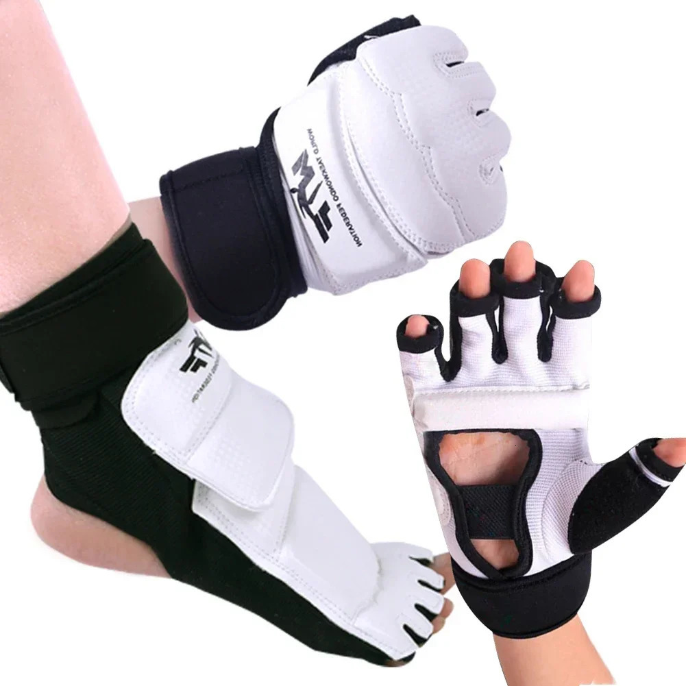 1Set Taekwondo Leather Foot Gloves Sparring Karate Ankle Protector Boxing Martial Arts Sock Training Sports Protective Gear 251107