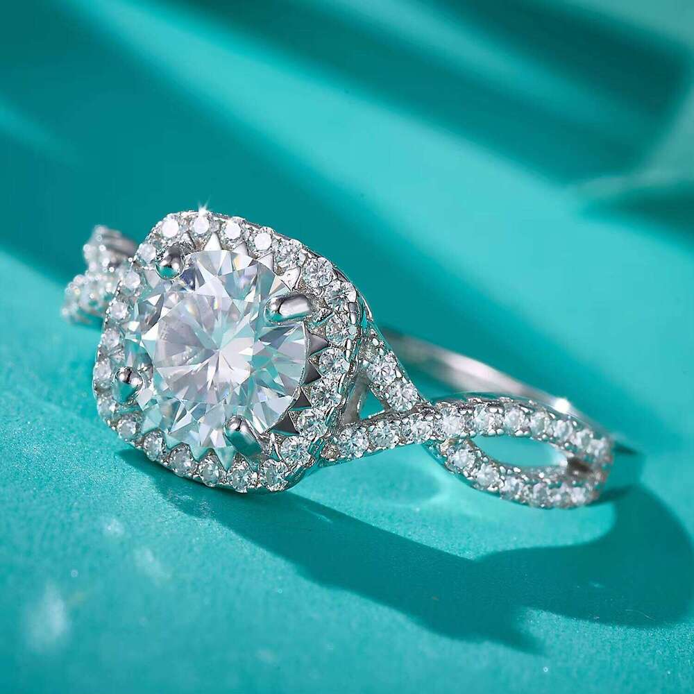 Premium Jewelry GRA Certified 1ct Diamond 925 Sterling Silver 6.5mm Round Cut VVs Inlaid with Sandstone Women's Ring