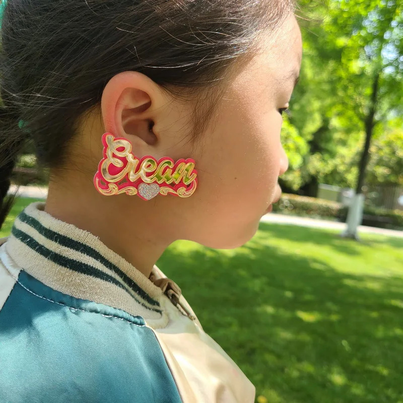 BeHoney Customized Name Stud Earrings Personalized Name Board Handmade Acrylic Laser Stud Earrings Girl Customized Jewelry 250409