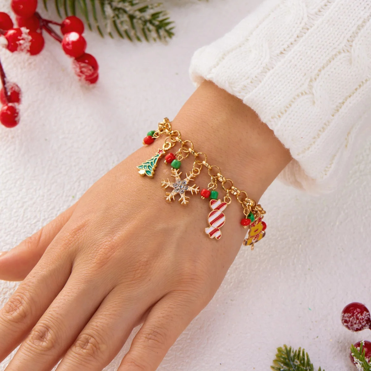 Christmas Snowflake Tree Deer Glove Gift Box Bulb Bracelet Santa Claus Snowman Crutch Bell Wreath Bangle For Women Men Jewelry 251103