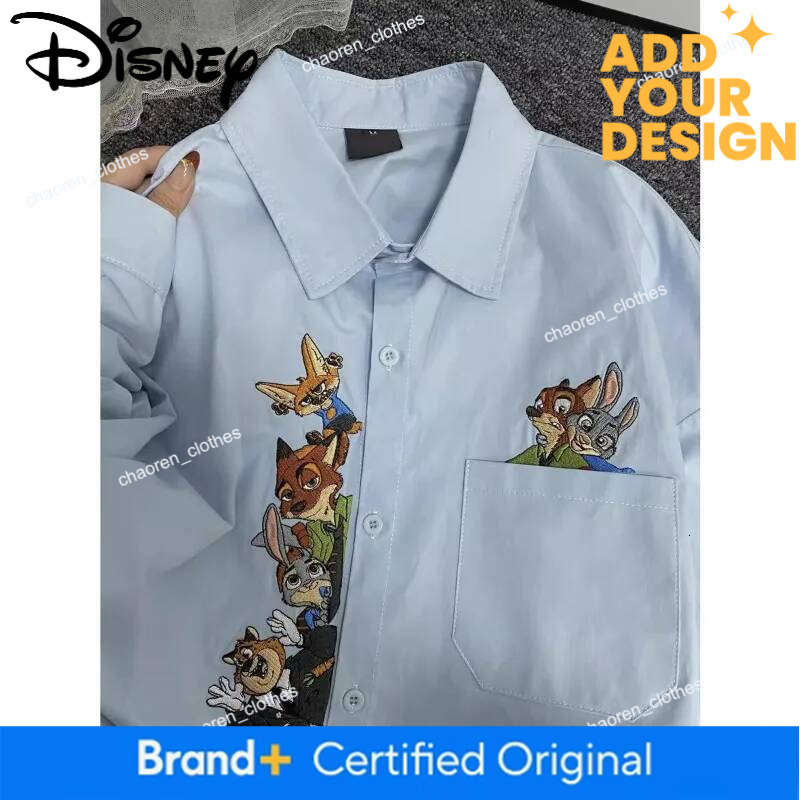 Disney Zootopia blue long sleeve shirt women's spring and autumn cute cartoon personality cardigan fashion simple top holiday gift