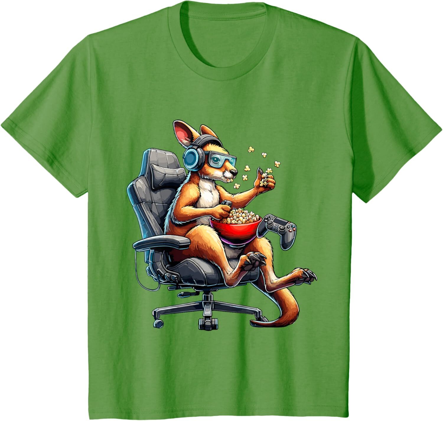 T shirt for Mens Kangaroo Popcorn Animal Gaming Controller Headset Gamer Graphic Tee Casual Tops Clothes Short sleeve cool
