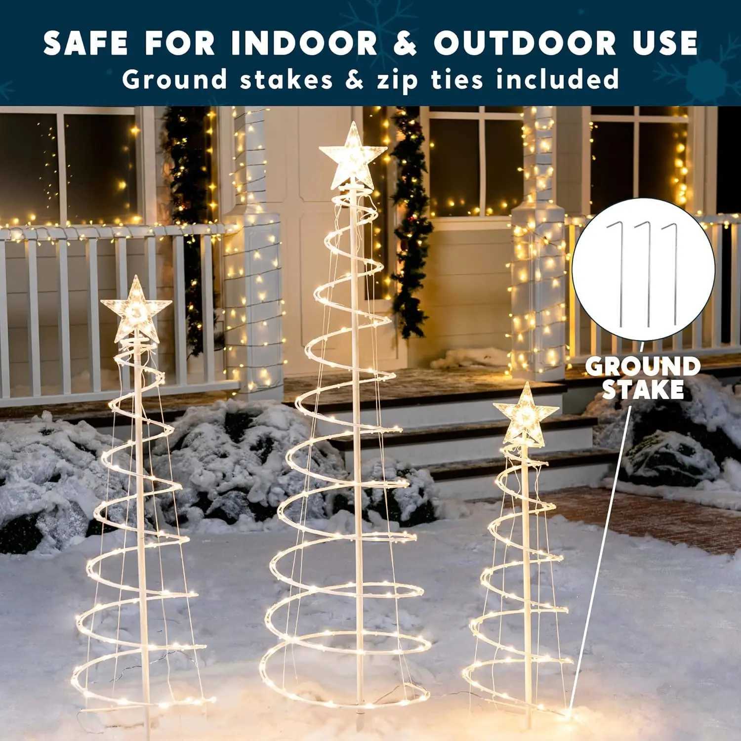 Christmas JOYFY 3 Pack Spiral Christmas Tree Lights 218 LED Outdoor Lighted Tree for Christmas Decorations Yard Xmas Eve Night Dcor Y251111