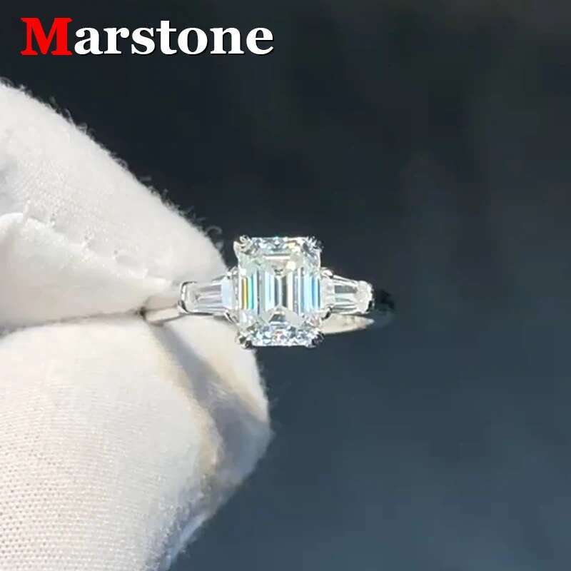 2CT Emerald Moissanite Diamond D Color Womens Ring S925 Sliver 18K White Gold Royal Blue Rings Fine Jewelry for Women