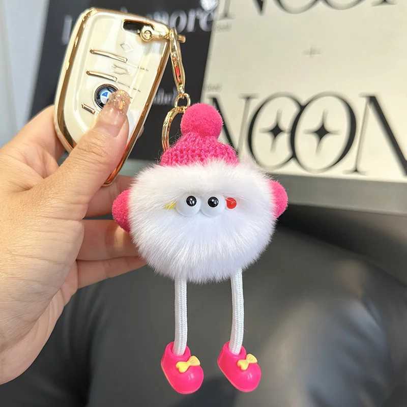 Cute fluffy fur fluffy keychain soft plush ball keychain car keychain female charm bag small brick pendant jewelry W250411