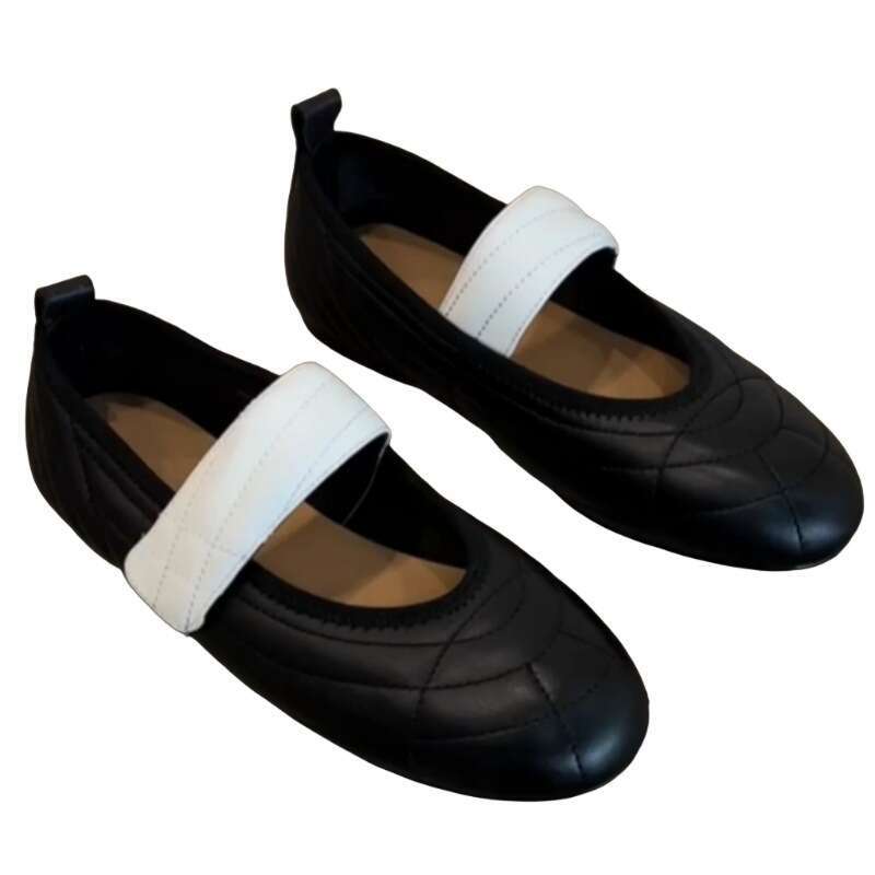 2025 Fall Round Toe Velcro Mary Jane for Women Comfortable Flats Designer Shoe Soft Sole Color Block Ballet Shoes