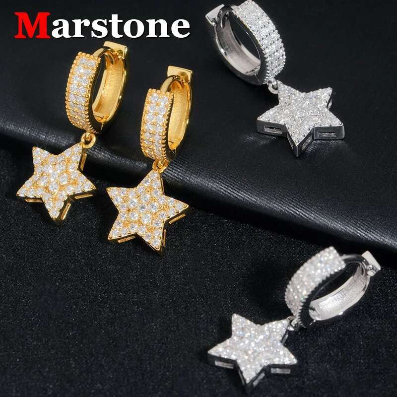 Full Moissanite Diamond Womens Star Hip-hop Earrings Loop 925 Sterling Silver Fine Jewelry Earring for Women Men Wholesale