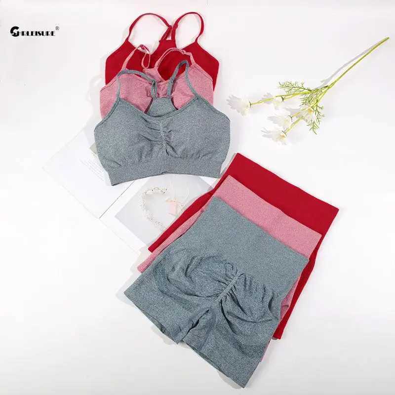 CHREISURE Seamless Sports Set Womens 2PCS Yoga Set Fitness Bra with Bicycle Shorts Gym Elastic Exercise Set Activity ClothesW250411