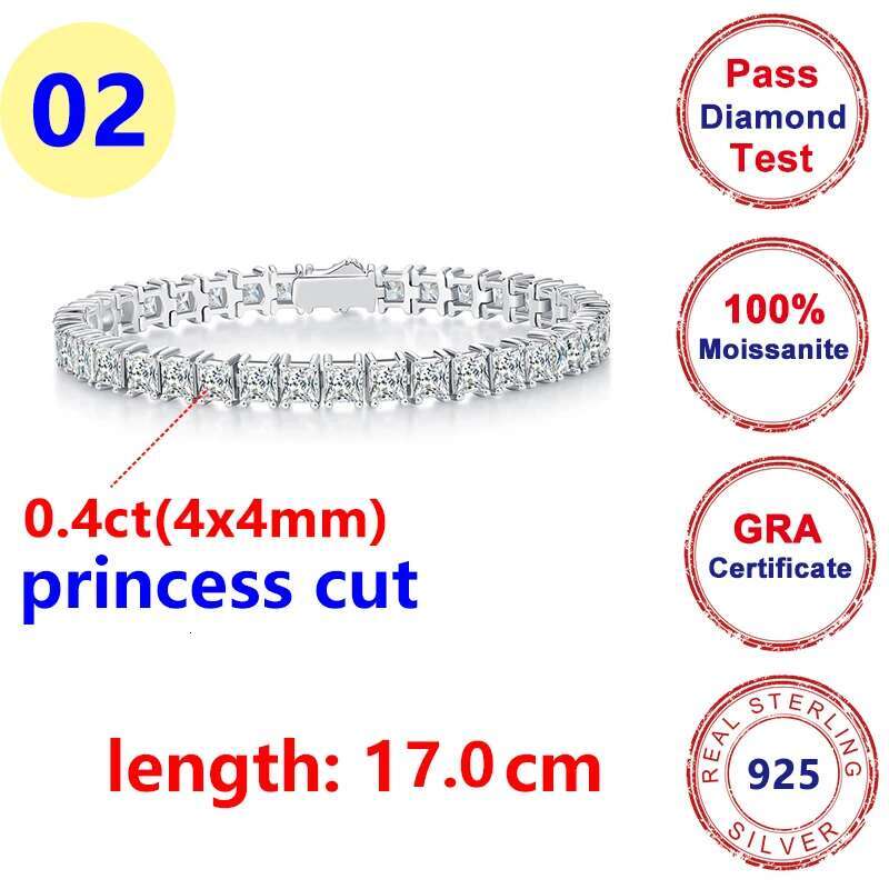 Full Moissanite D Color Princess Heart Tennis Bracelet Womens 925 Silver Fine Moissanite Diamond Jewerly Chain for Girl Women