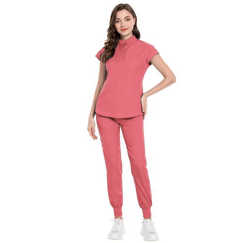 Top+Pant Medical Uniform Surgical Matte Shirt Short Slve Pet Store Doctor Nurse Nursing Uniform Set Womens Work Clothes Matte X250410