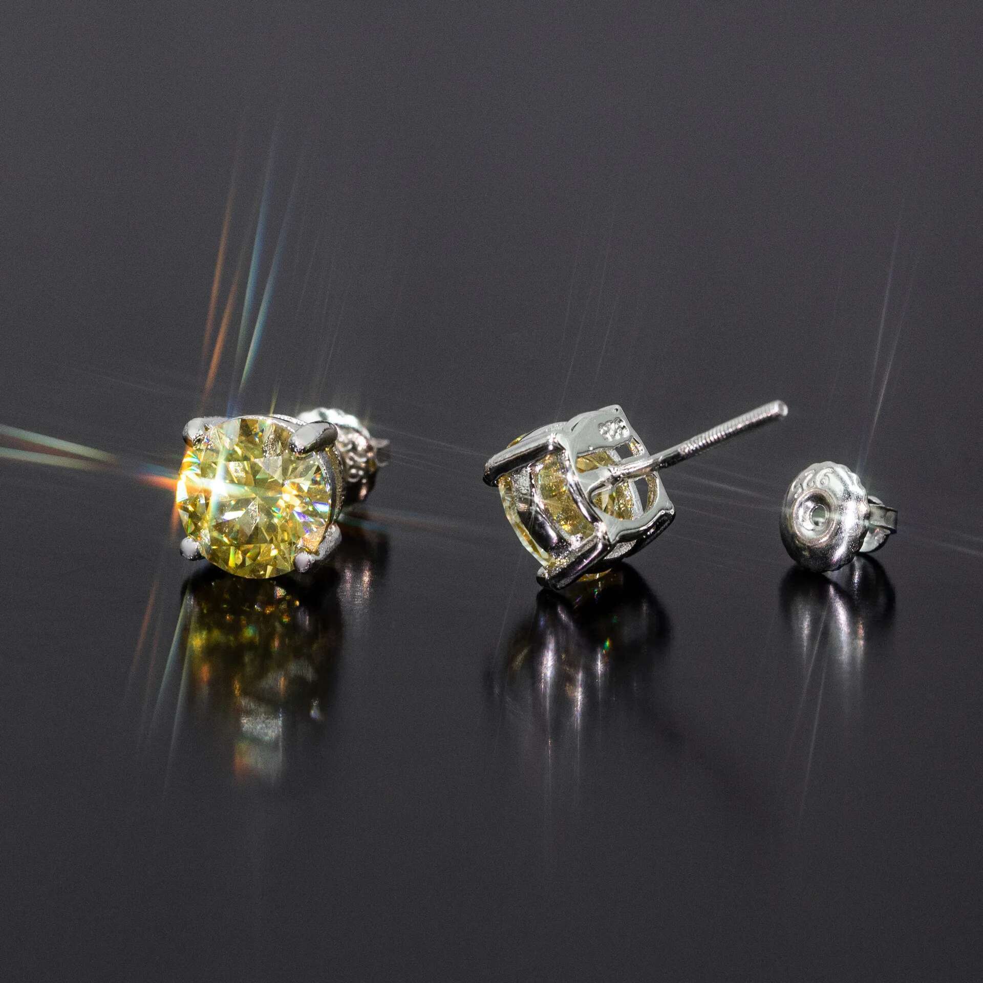Lemon Yellow Moissanite Diamond Stud Earrings D Color VVS Original 925 Sterling Silver White Gold Earrings for Women Men