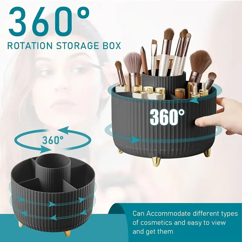 360 Rotating 5 Slot Makeup Brushes Holder Organizer Multi-Functional Desk Storage Cosmetics Storage for Vanity Desktop Bathroom 251111