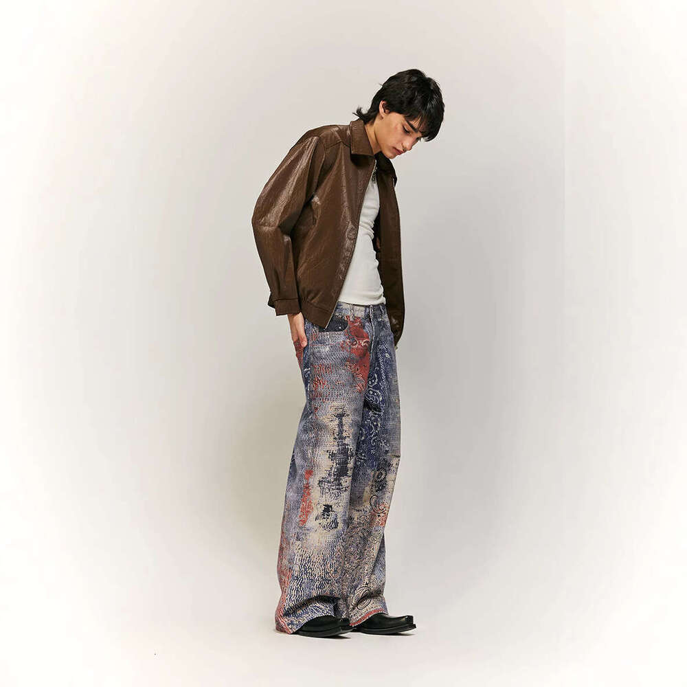 Women's Wear Women's Wear High Street Cashew Flower Digital Printed Denim Workwear Loose Y2k Jeans