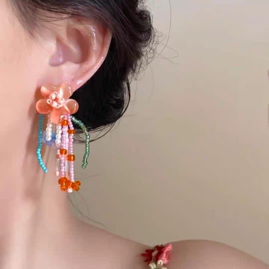 Elegant Two-Tone Floral Pendant Earrings Stylish Gift Idea for Her