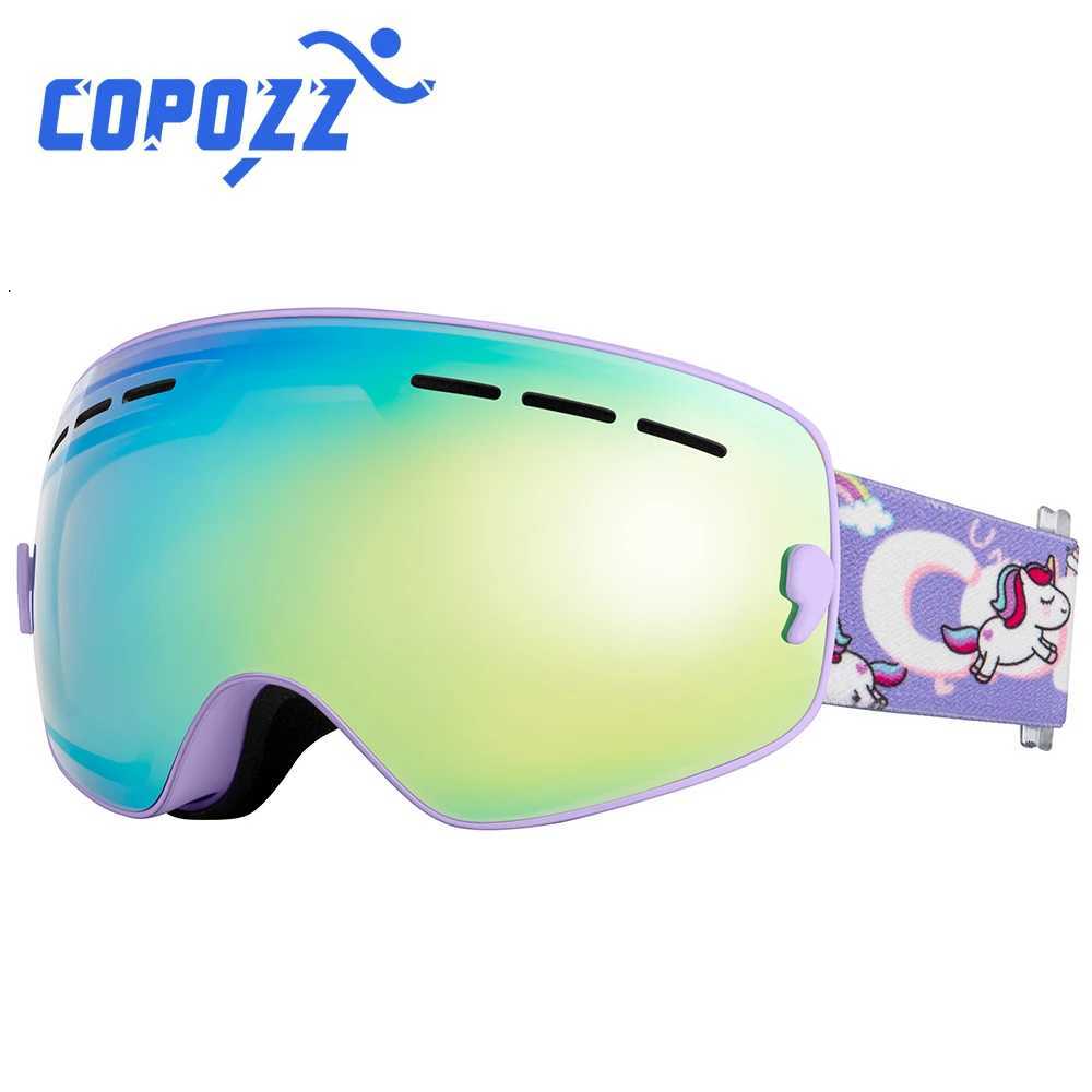 COPOZZ 4-15 years old Kids Ski Goggles Anti-fog Children Snowboard Goggles Double UV400 Skiing Mask Glasses with Cartoon Straps K251110