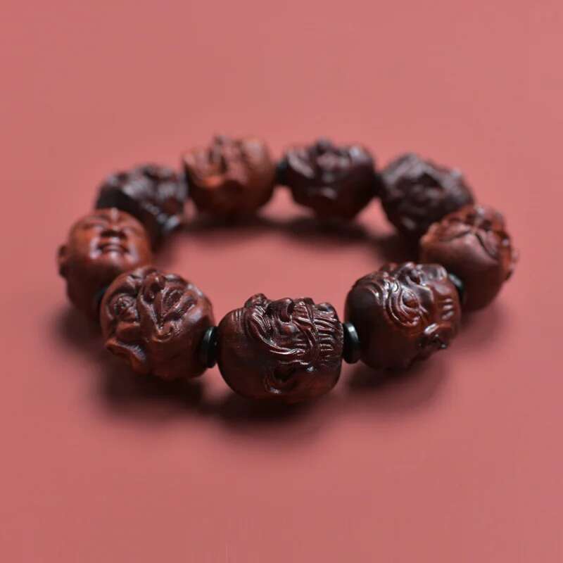 Natural Indian Small Leaf Rosewood Carving Woven Bracelet Holding Buddha Beads String Men and Women Plate Retro