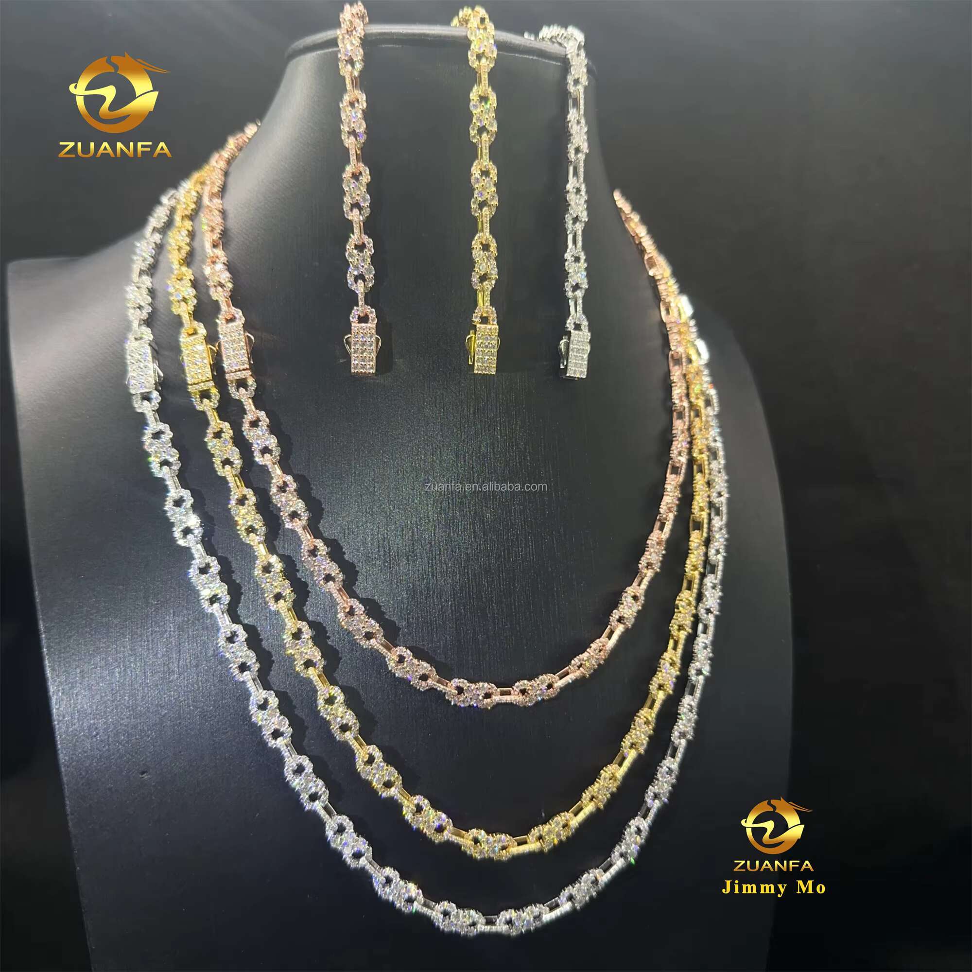 Drop Shipping Hot Selling New Design 925 Silver Iced Out Jewelry VVS1 Moissanite Diamond Infinity Cuban Chain Bracelet Set Men