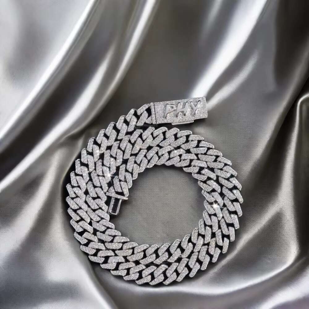 Hiphop 10mm 15mm Cuban Link Chain 925 Silver Men Necklace Iced Out Custom Clasp VVS Moissanite Cuban Chain