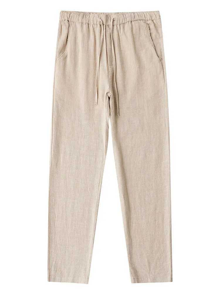 Casual straight cotton linen pants mens wide leg lightweight pocket cotton sports pants mens walking and jogging work clothesXJ250410