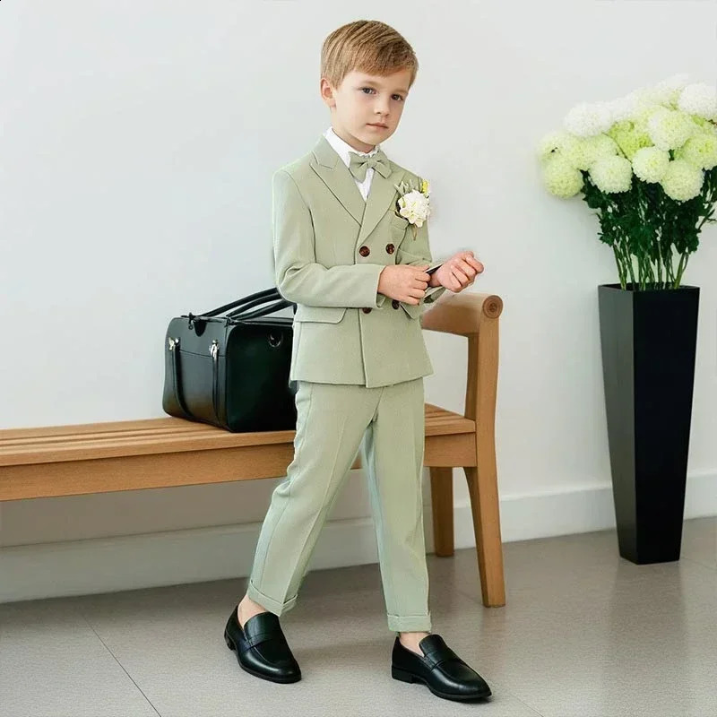 Boys Wedding Suit Formal Teen Kids Birthday Evening Tuxedo 3 To 14 Years Kids Blazer Set Green Gentleman Child Host Clothes 250410