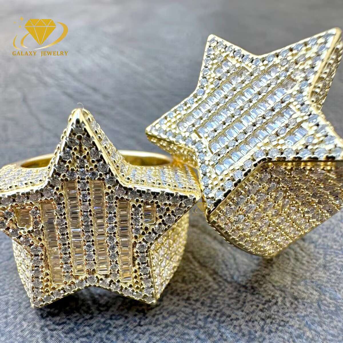 Luxury Iced Out Star Shape Rings 925 Sterling Silver Gold Plated Hip Hop Handmade Moissanite Diamond Custom Men Star Ring