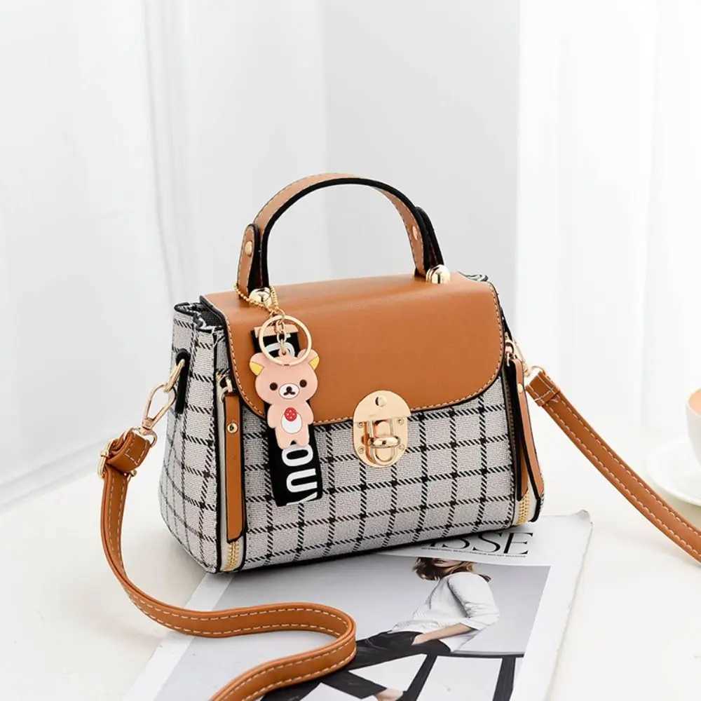 New PU Leather Shoulder Bags Buckle Flap Handbags Plaid Pattern Messenger Bag WomenT251110