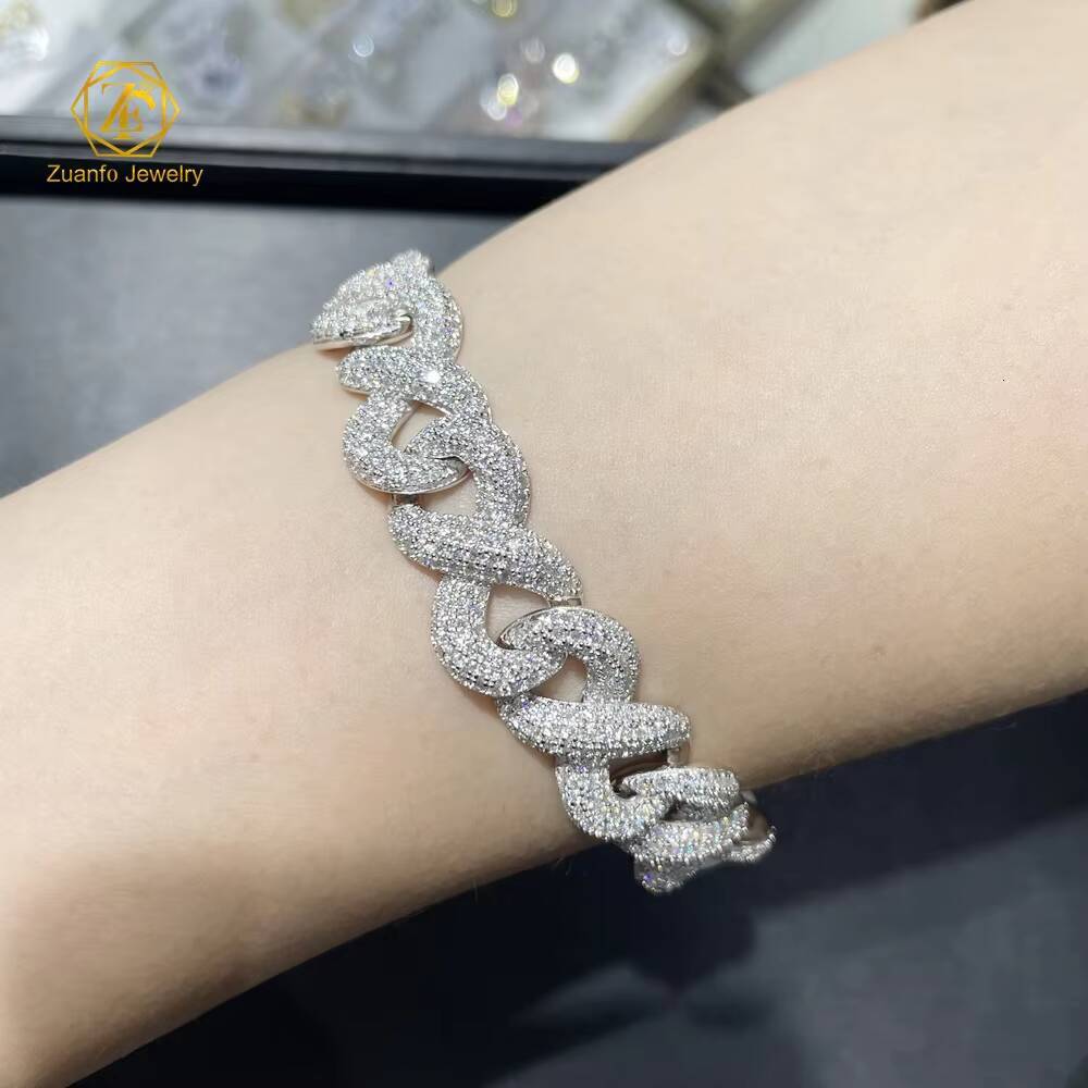 15mm Infinity Chain Moissanite Chain Thick Hip Hop Rock 925 Silver Moissanite Cuban Chain 18K Gold Plated Bracelet