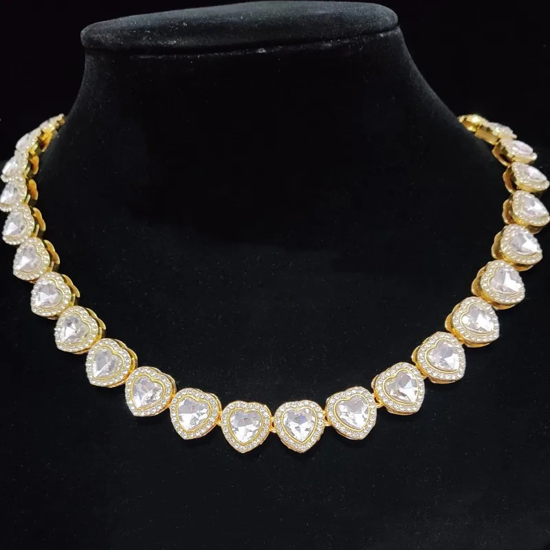 Mens and Womens Hip Hop Chain Necklace 13mm Wide Heart Chain Hip Hop Ice Sparkling Necklace Fashion Jewelry Gift 250408
