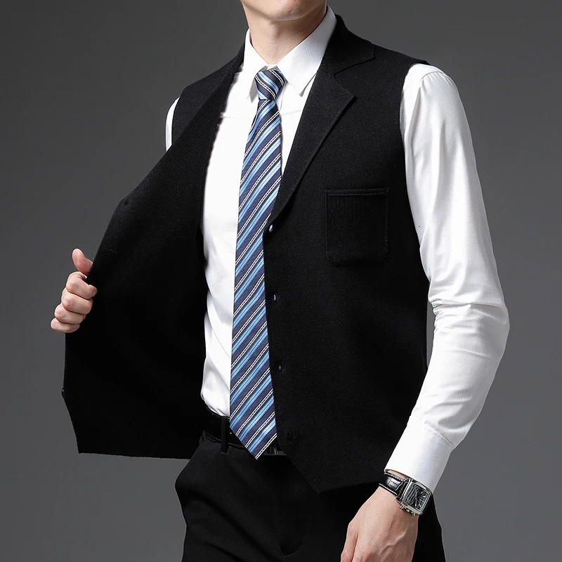 Level 4 Super Antipilling Top Grade Pleuche Autum Lapel Fashion Knit Cardigan Casual Korean Sweater Vest Sleeveless 251104