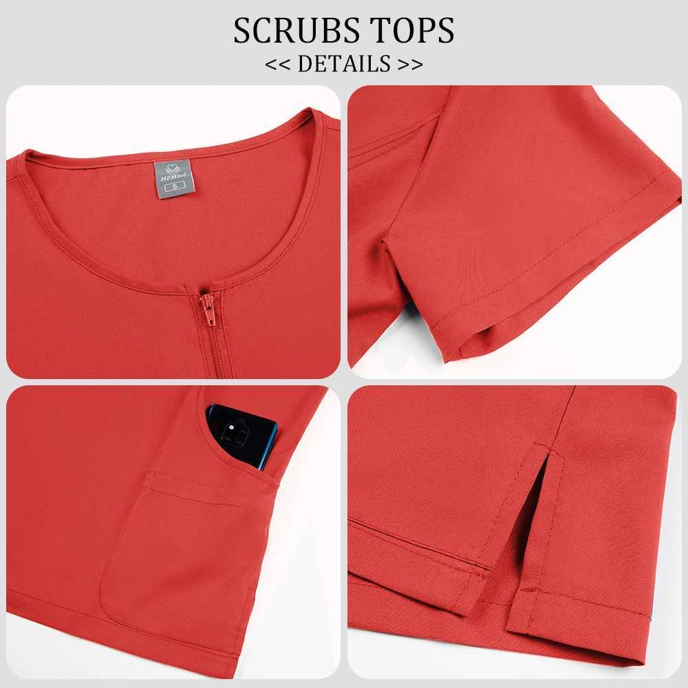 Medical Nurse Uniform 2Pcs Zip Medical Scrubs Set Women Hospital Uniform Surgery Dentist Overalls Spa Clinical Beauty Work Wear X2505281