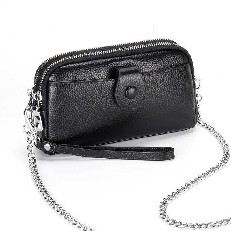 Genuine Leather women Long wallet Ladies Clutch Purses Double Deck Zipper Wrist Bag Female Sling bag chain Phone Crossbody bagsT251110