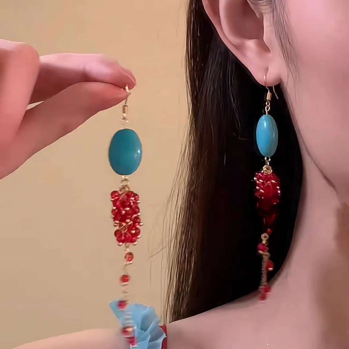 Vibrant Handmade Ethnic Turquoise Drop Earrings - Perfect Gift Idea