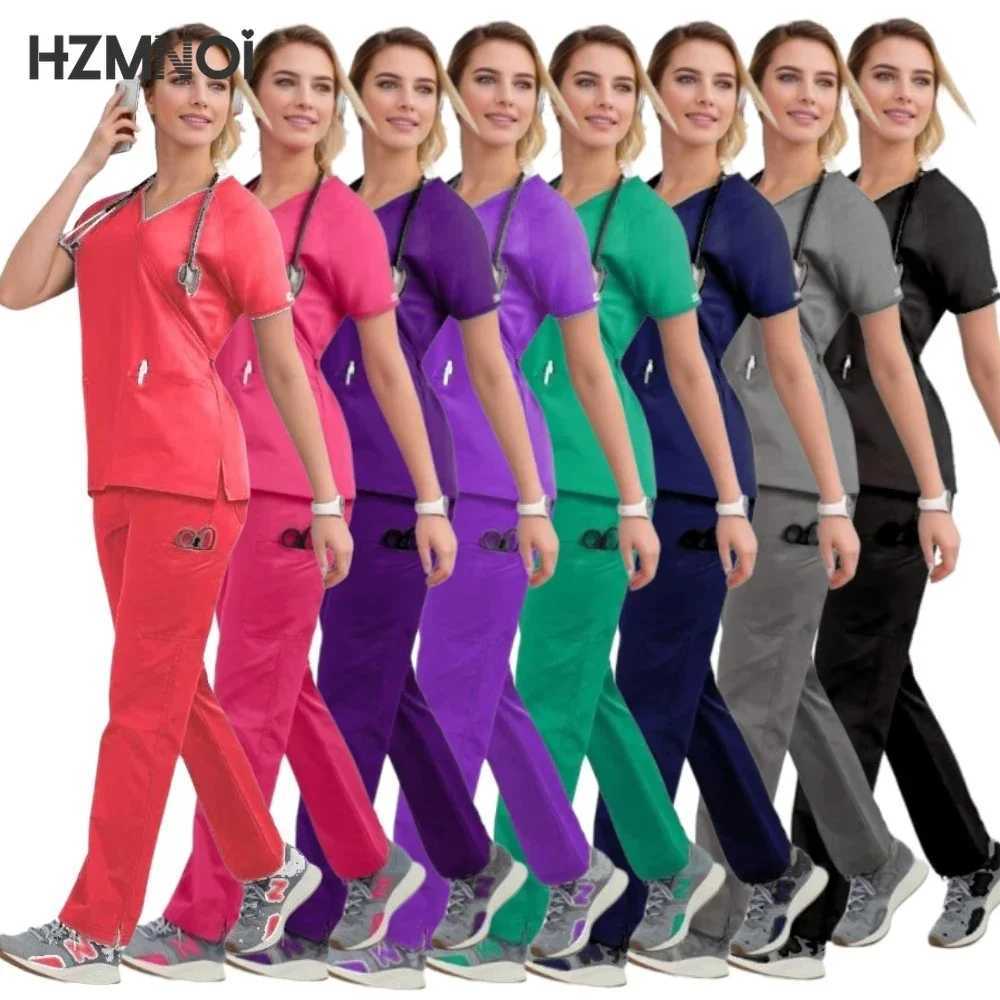 Women Medical Uniforms Elastic Scrubs Sets Hospital Surgical Gowns Short Slve Tops Pant Nursing Accessories Doctors Clothes X250410