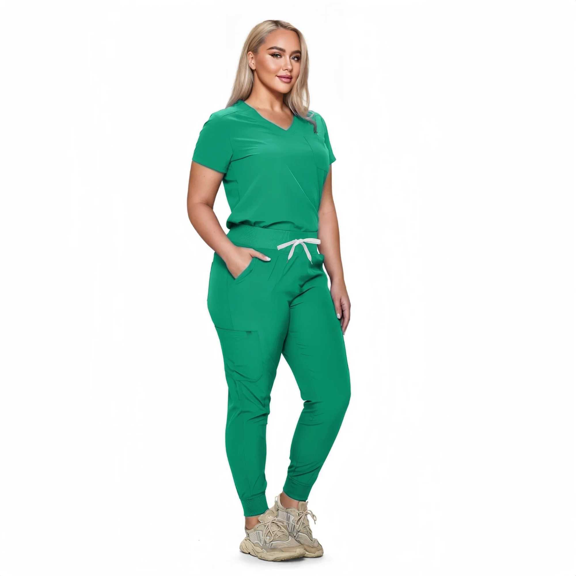 Hospital nurse uniform comfortable medical jogging fashionable frosted set new design hospital female nurse top and pants frosted set X250410