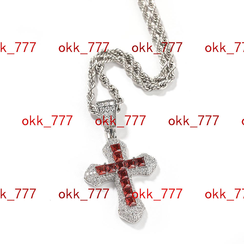 Hip hop New Blue moissanite 925 silver Cross Mens Necklace Diamond chain Jewelry