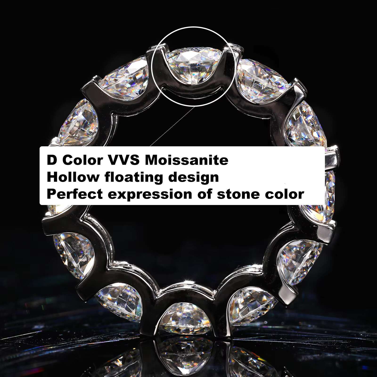 Luxury 6.5mm Wedding Ring Band Jewelry S925 Sterling Silver Iced Out Diamond Moissanite Engagement Rings