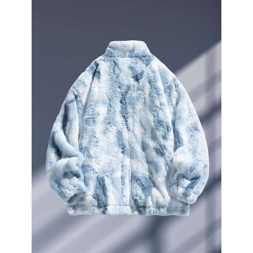 Women's Plush Fleece Jacket, Soft Pink Brown Marbled Texture Hooded Coat With Detachable Patch, Casual Winter Outerwear For Everyday & Formal Eve