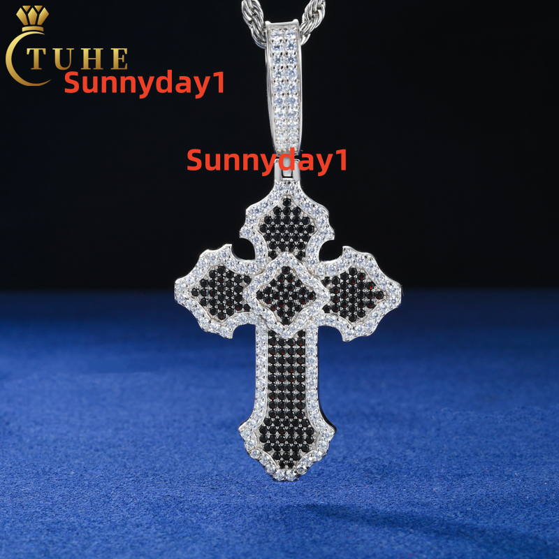 Personalized Hip Hop Jewelry Wholesale 925 Sterling Silver VVS Black Moissanite Iced Out Cross Pendant for Men