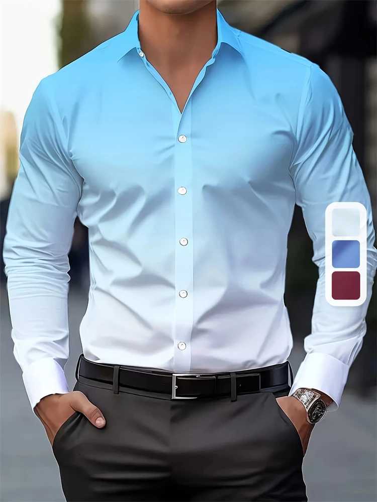 Gradient Color Mens Shirt Spring Single-breasted Lapel Design Shirt New Daily Fashion Casual Loose Comfortable Business Shirts K251110