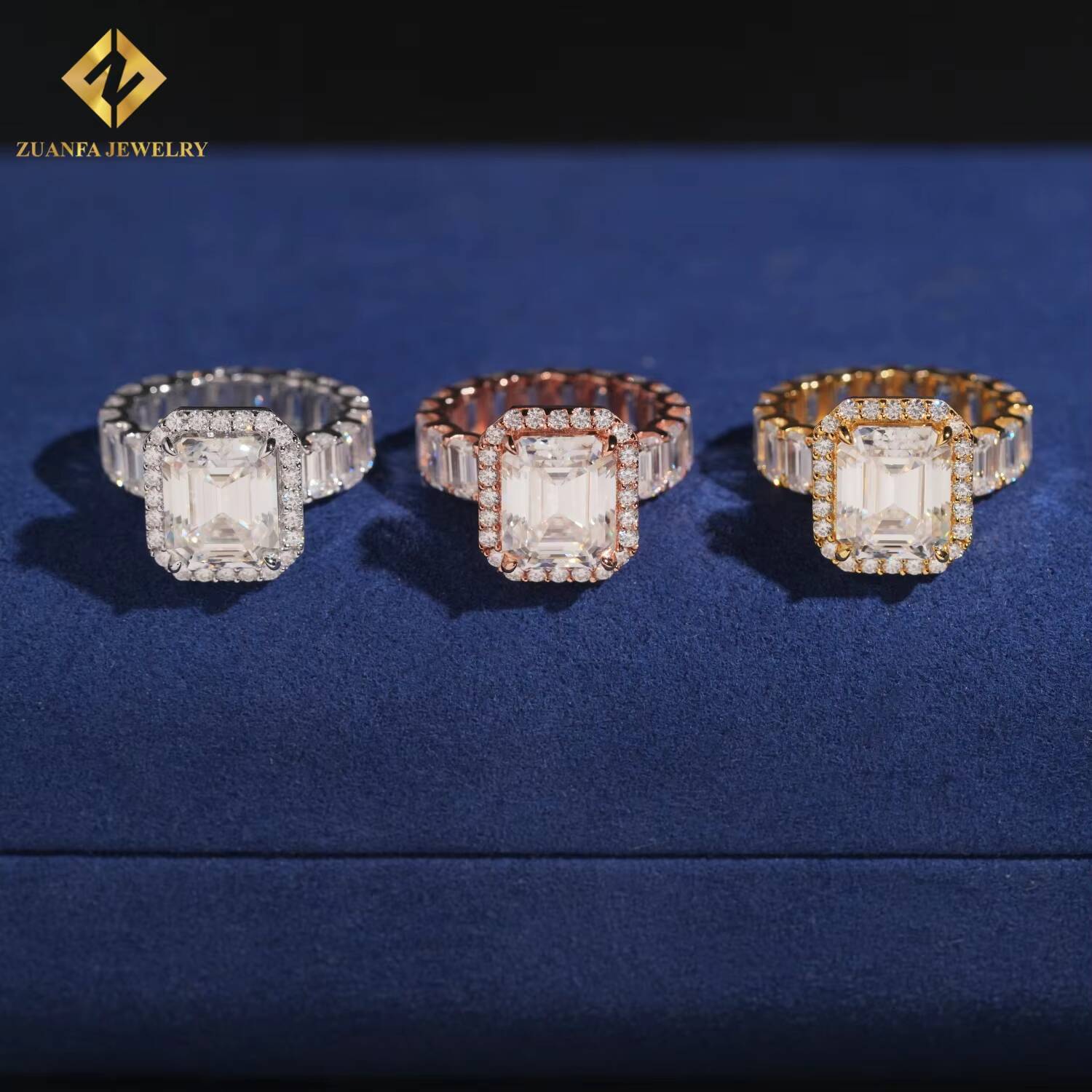 Rapper Jewelry Hip Hop Style Moissanite Ring 925 Sterling Silver Emerald Cut 14ct Men Diamond Ring GRA Certificate