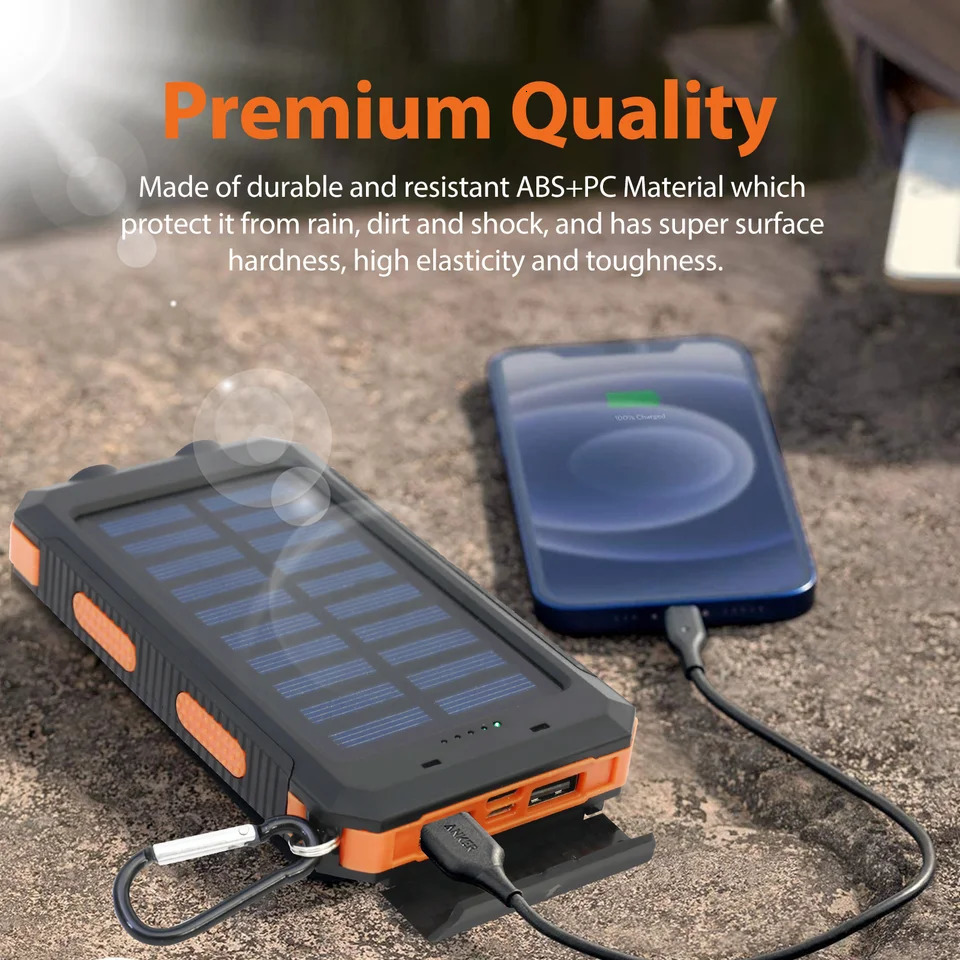 20000mAh Solar Power Bank Portable Solar Charger Waterproof Dual 5V USB Ports 2 LED Light Flashlight For Cell IPhone Outdoor 251110 - view 4