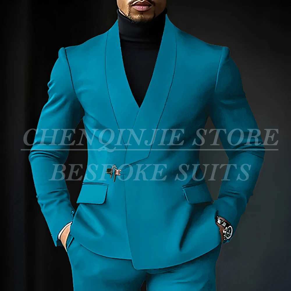 Fashion shawl lapel green mens high-quality ultra-thin suitable for wedding clothing mens customization 2-piece jacket pants set Terno W250410