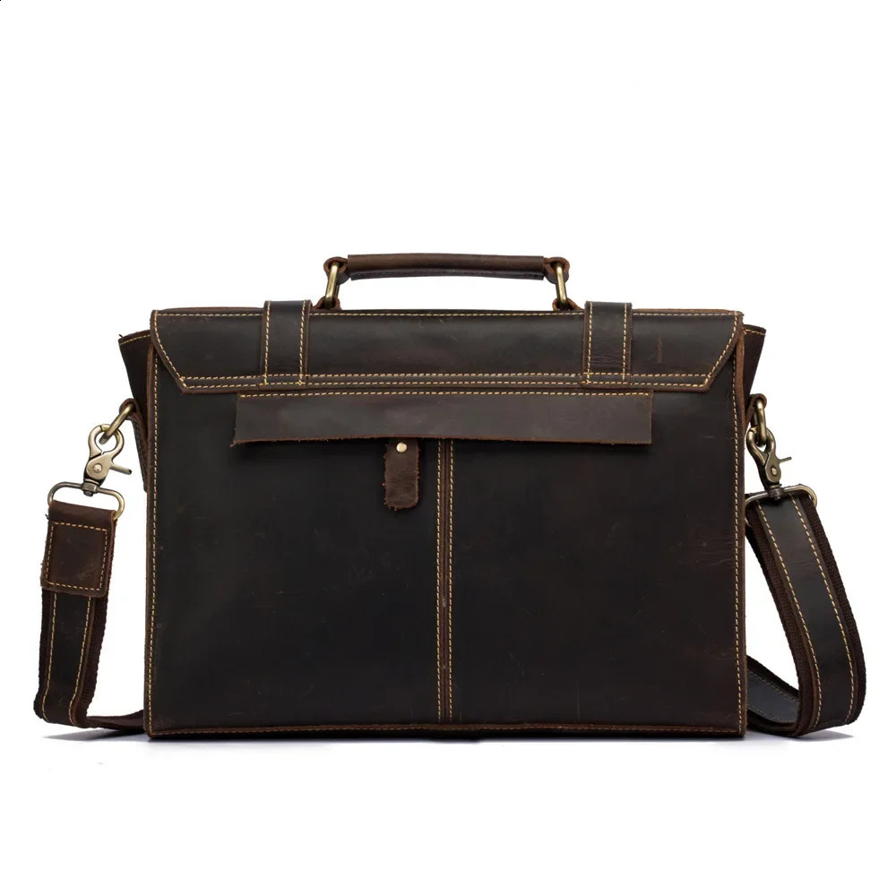 Retro Leather Mens Crazy Horse Leather Handbag Cross Denim Single Shoulder Cross Business briefcase 250410