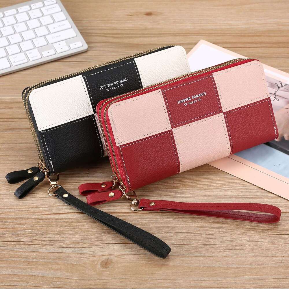 for Women Long Clutch 2023 New Three-Color Splicing Simple Zipper Phone Bag Money Clip Leather Wallet