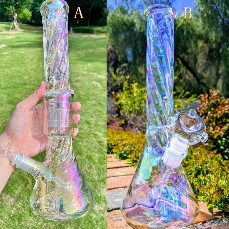 13 inch Smoking Hookah Glow In The Dark Lumious Glass Water Bongs Smoking Pipes 18 Downstem 14.4 mm Bowl Sprial