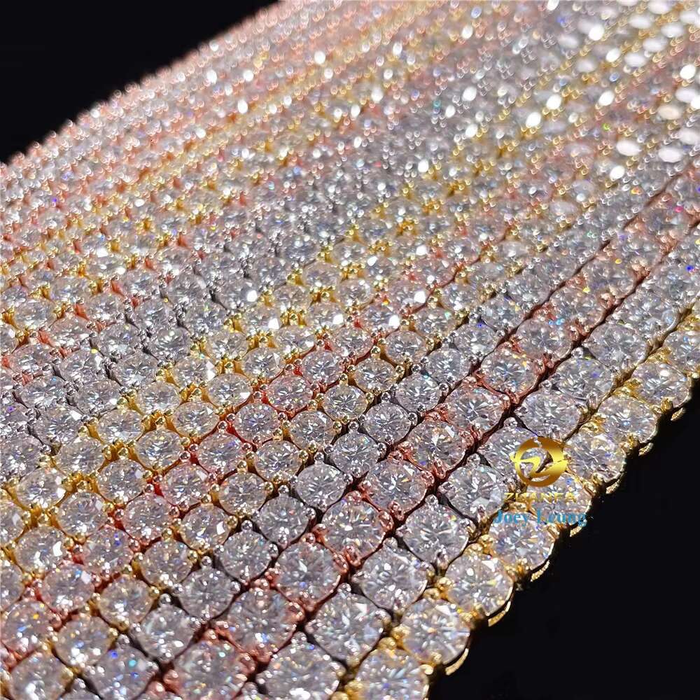 Moissanite Hip Hop Jewelry Gold Plated 925 Sterling Silver 2MM-6.5MM VVS Moissanite Diamond Tennis Necklace Chains