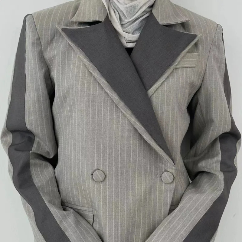 TLXT Womens Collar Set Slimming Fashion Straight Coat Striped Splicing Work Pocket n Jacket 2024 SpringSummer Collection 250407
